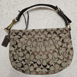 Vintage Coach Brown Signature Jacquard Shoulder Bag with Leather Trim